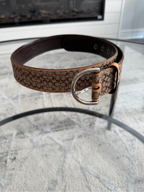 Coach Dark Brown Leather SoHo Embossed Logo Belt